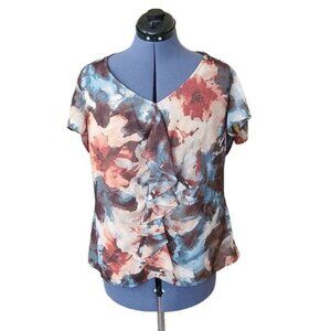 Evan Picone ruffle front short sleeve blouse 16